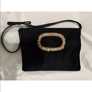 Rodo Italian Vintage Black Clutch with Rhinestones